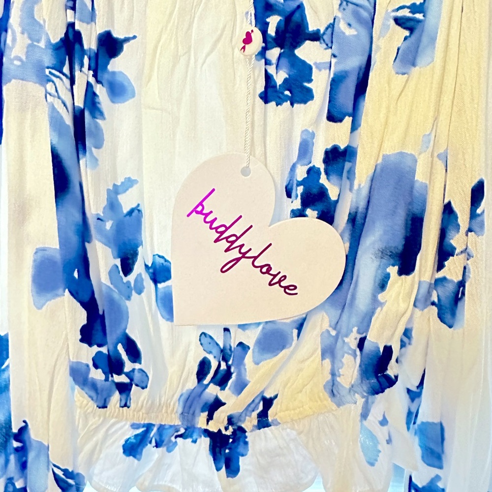 NWT Buddy Love Blue and White Floral Blouse - Picture 6 of 6